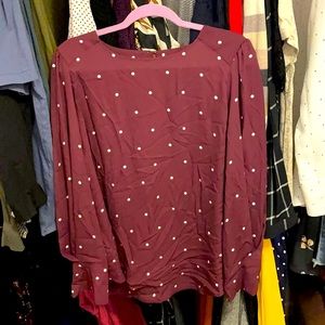 LOFT polka dotted bell sleeved blouse